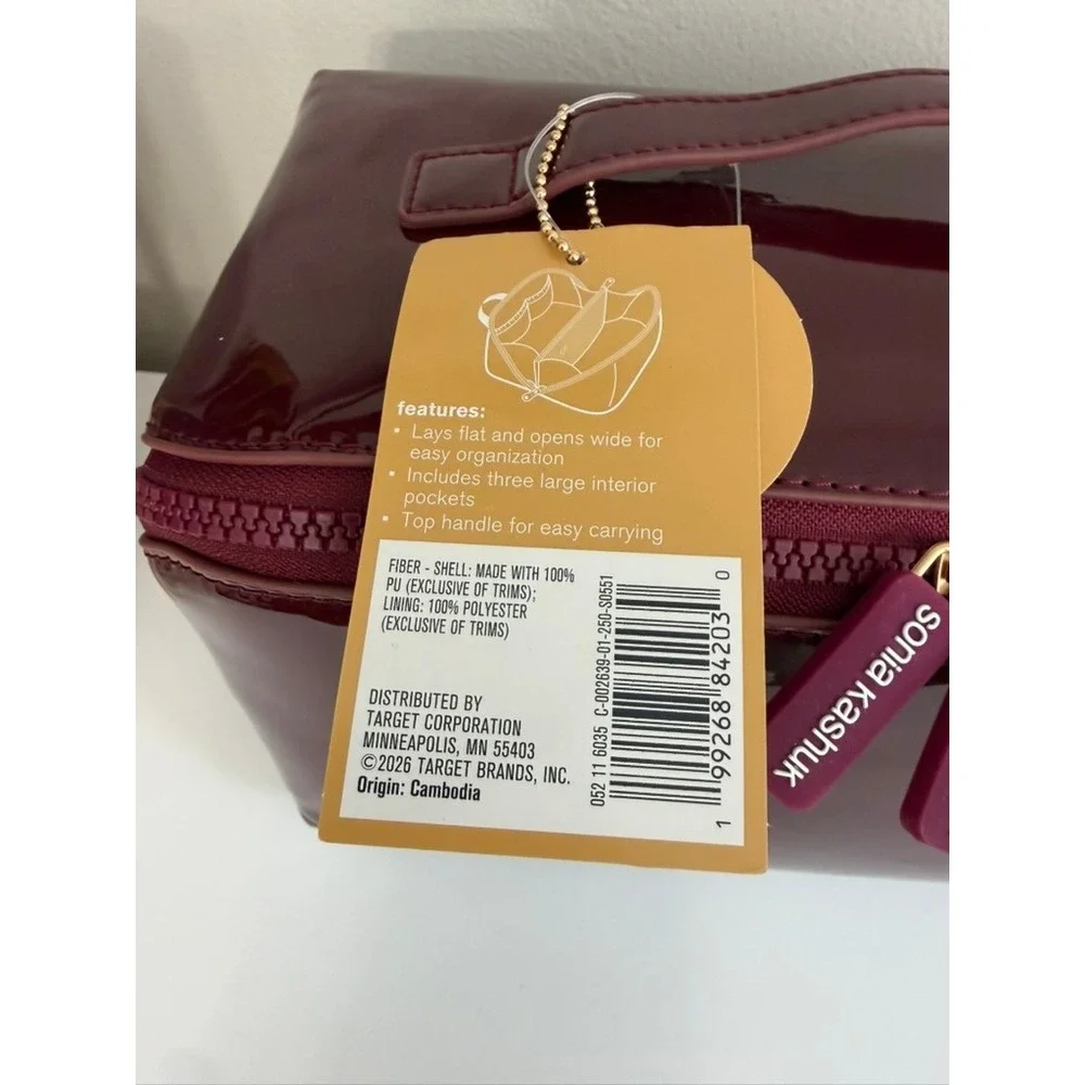Sonia Kashuk Makeup Bag Women OS Burgundy Patent Glossy Travel Case NWT